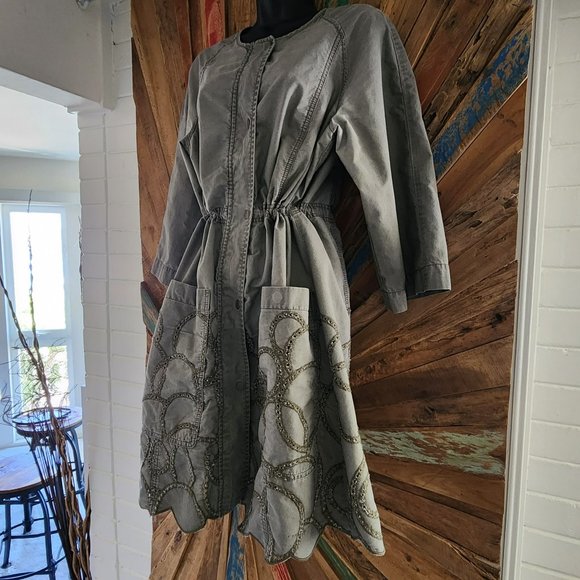 Anthropologie Hei Hei long green eyelet cotton jacket/anorak Sz M - Picture 6 of 12